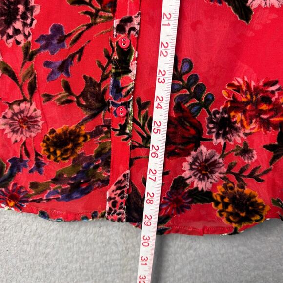 Johnny Was Yoella Floral Velvet Silk Burnout Shirt Red Bobcat Forest XS NWT - Picture 6 of 10